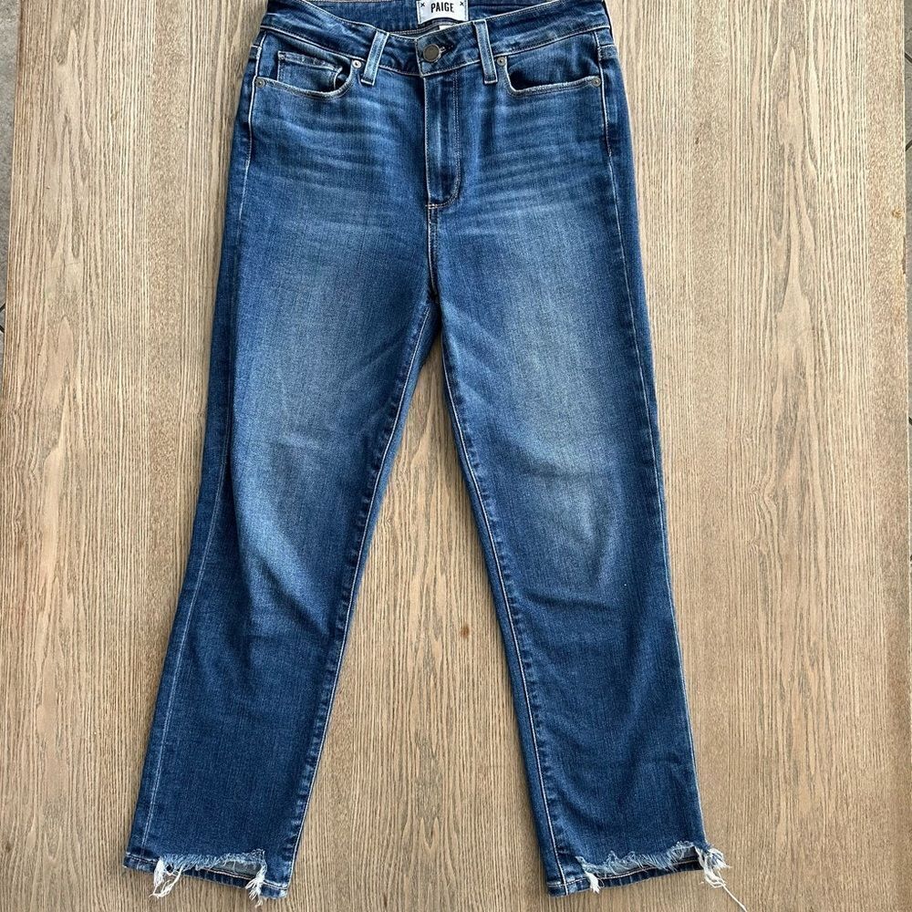 PAIGE | HOXTON SLIM CROP High-Rise Jeans w/Chopped Fray Hem In "CROATIA", Sz 27